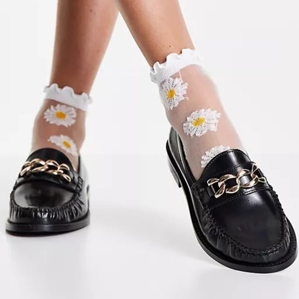 ASOS DESIGN Method Vegan Leather Loafers With Chain in Black Size 2 - Picture 1 of 6